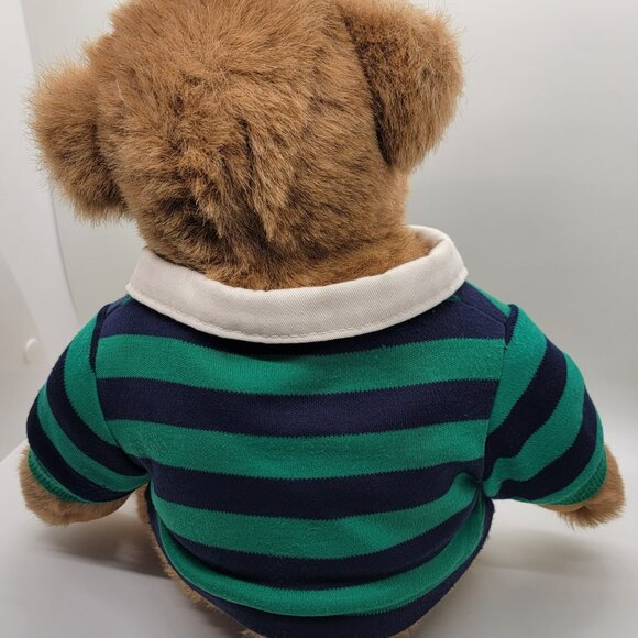 Vintage Gund Lands' End Brown Teddy Bear Plush Green Blue Rugby Shirt Korea 12" - Picture 6 of 7